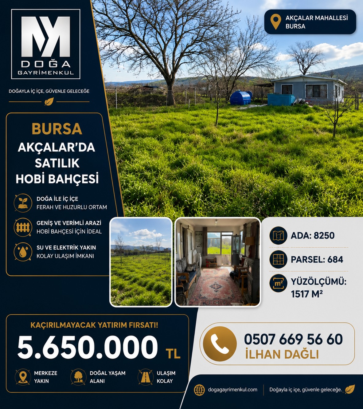 MKDOĞAGAYRİMENKULDEN Bursa Akçalarda 1517m² Satılık HobiBahçesi
