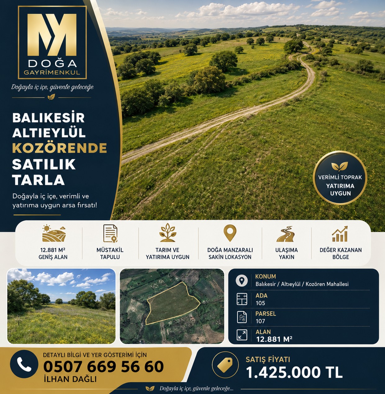 MK DOĞA GAYRİMENKULDEN BALIKESİR KOZÖRENDE SATILIK TARLA