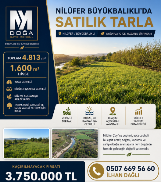 MK DOĞA GAYRİMENKULDEN NİLÜFER BÜYÜKBALIKLI'DA SATILIK TARLA
