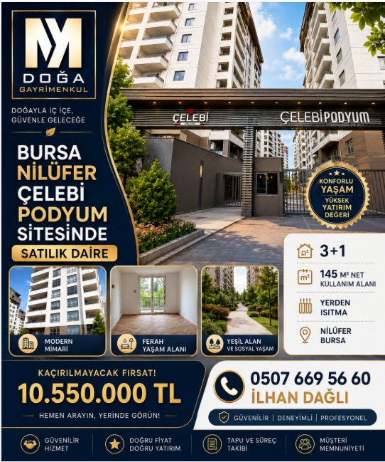 MK DOĞA GAYRİMENKULDEN ÇELEBİ PODYUMDA SATILIK DAİRE