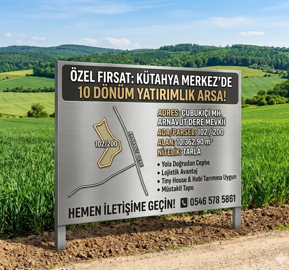 KÜTAHYA MERKEZ ÇUBUKİÇİ'NDE YOLA YAKIN 10 DÖNÜM FIRSAT ARAZİ!