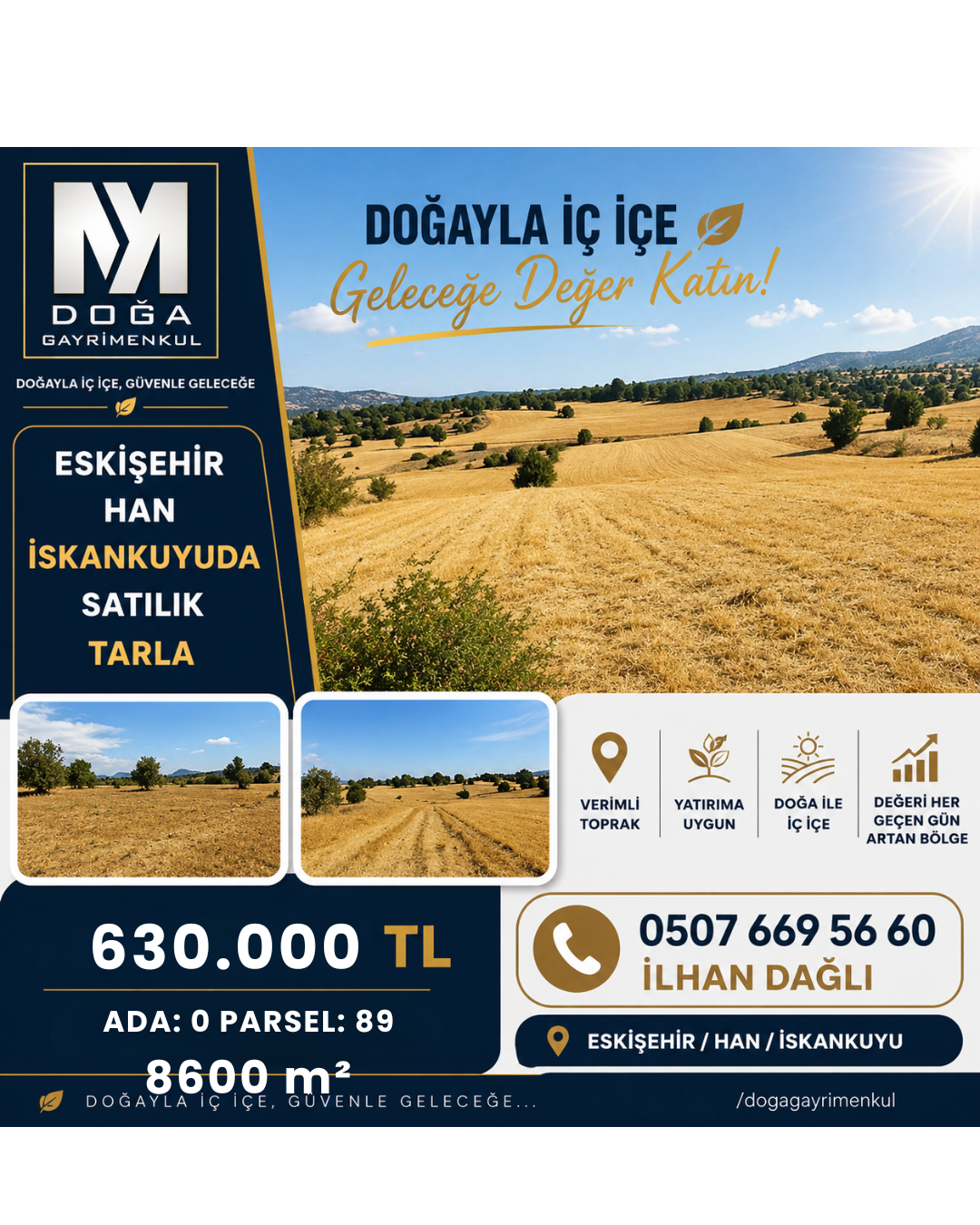 MK DOĞA GAYRİMENKULDEN ESKİŞEHİR HAN İSKANKUYUDA SATILIK VERİMLİ TARLA