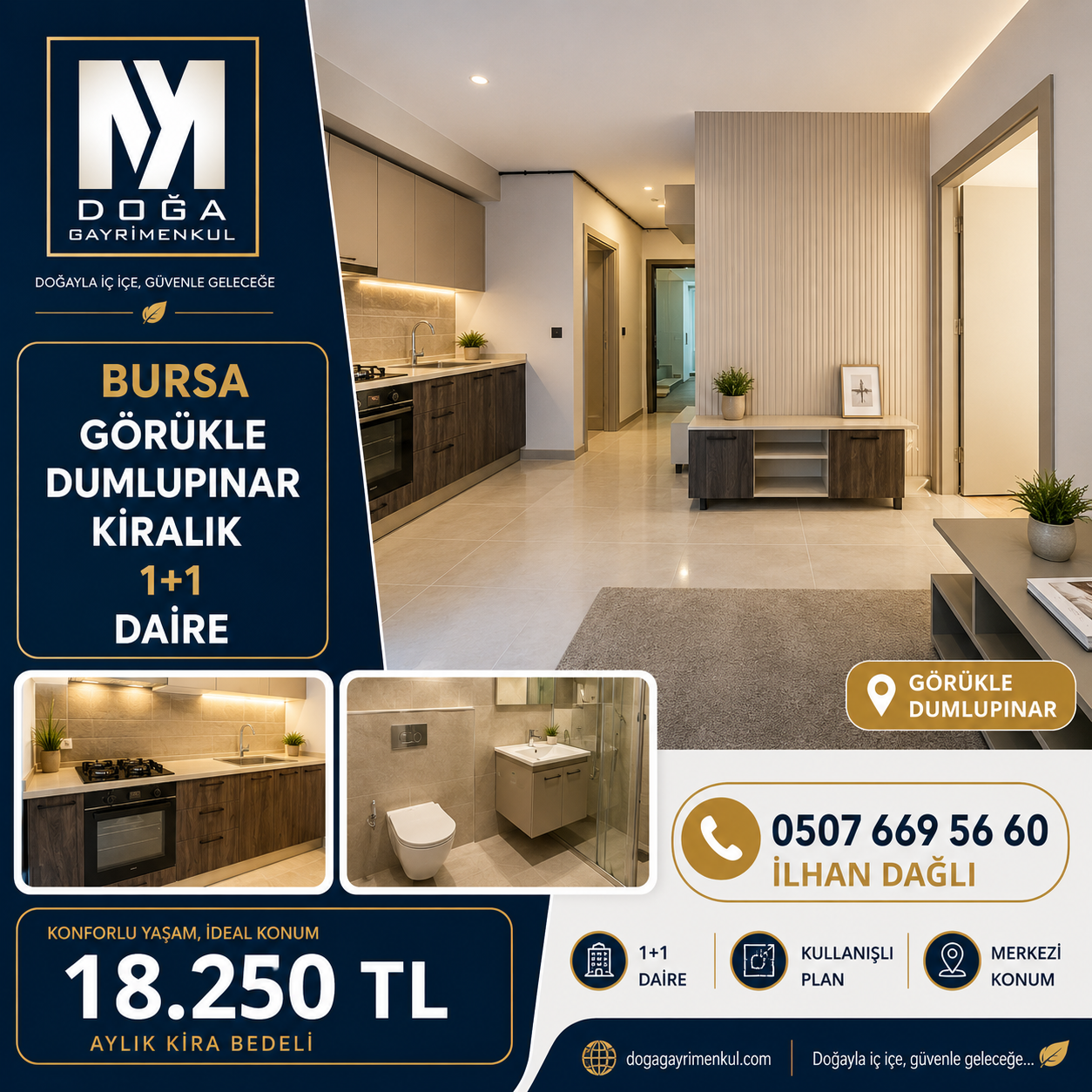 MK DOĞA GAYRİMENKULDEN GÖRÜKLEDE KİRALIK1+1 FULL EŞYALI SIFIR DAİRE