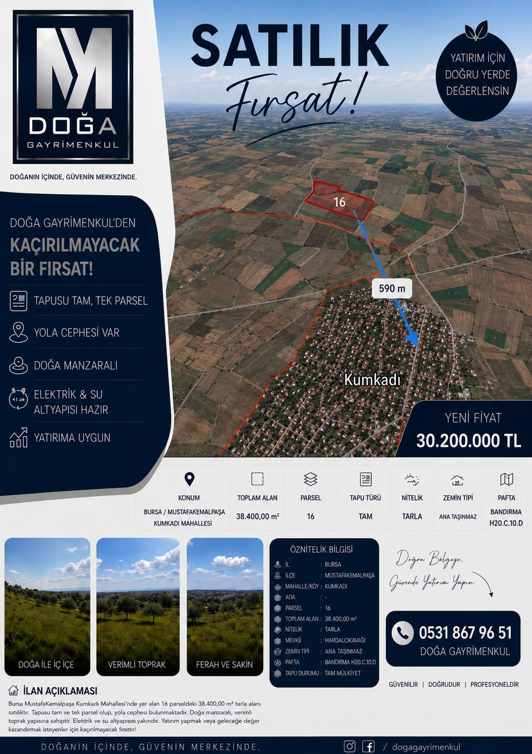 MK DOĞA GAYRİMENKUL'DEN SATILIK TARLA 