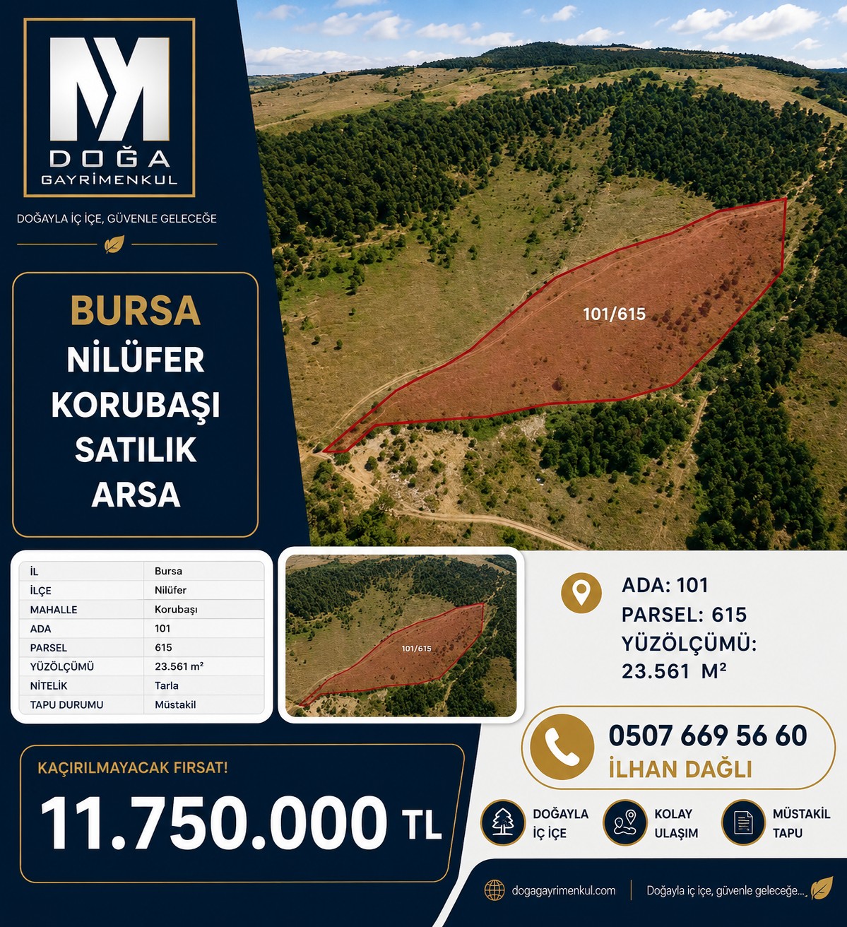 MK DOĞA GAYRİMENKULDEN Nilüfer’de 23.561 m² Stratejik Konumlu Satılık Arsa
