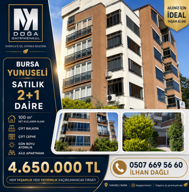 MK DOĞA GAYRİMENKULDEN YUNUSELİ'NDE 2+1 SATILIK DAİRE